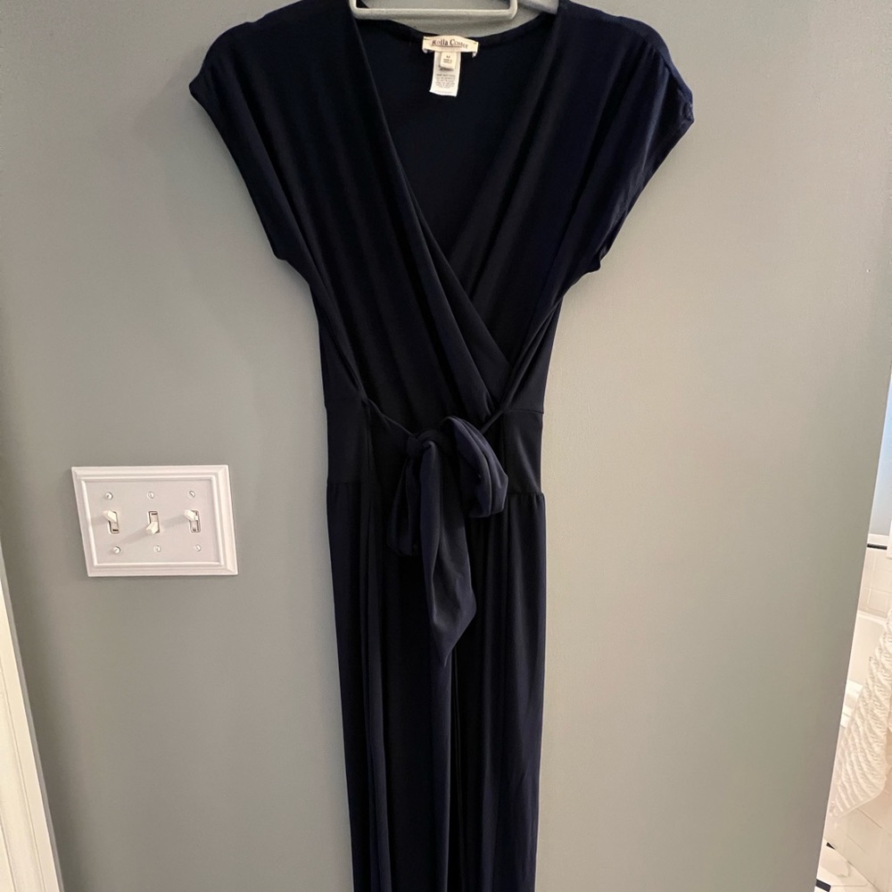 Navy jumpsuit with waist tie